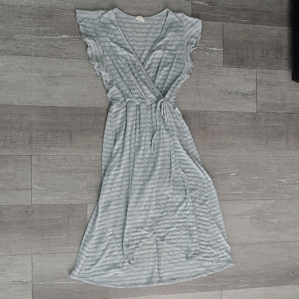 Caution To The Wind Light Green & White Striped Midi Dress